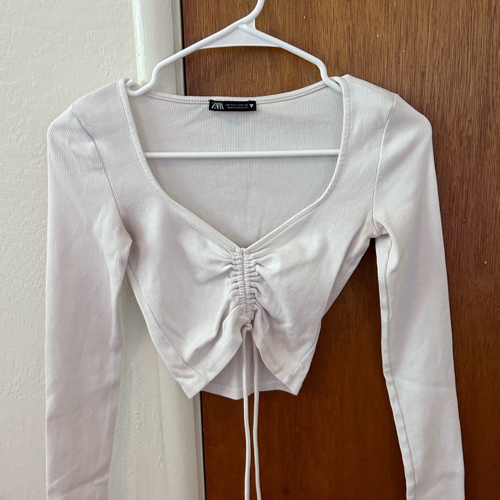 Zara Women's Cream Long Sleeve Top